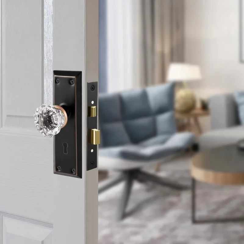 Inner door upgraded lock set, antique retro style crystal glass door handle