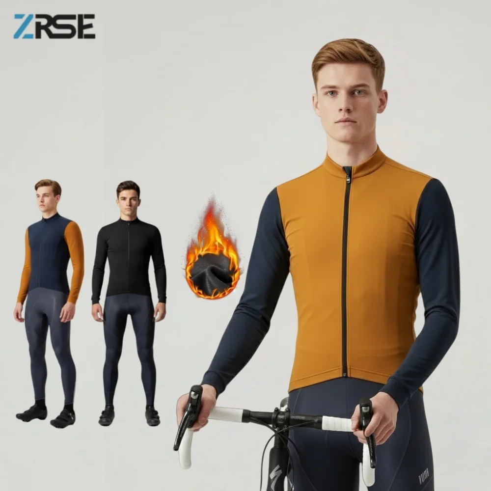 

ZRSE Men's Winter Thermal Cycling Jersey Comfortable Fleece Windproof Warm Anti-Wrinkle Bike Shirt for Mountain Road Cycling