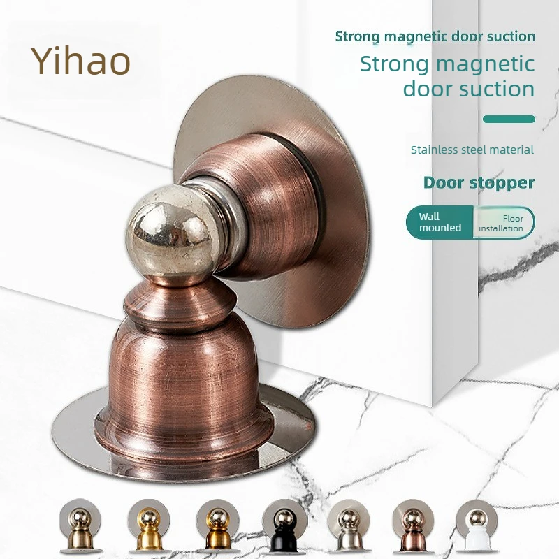 Stainless Steel Non Punching Door Stop Suction Windproof Door Stopper for Bathroom Bedroom Thickened Short Anti Collision