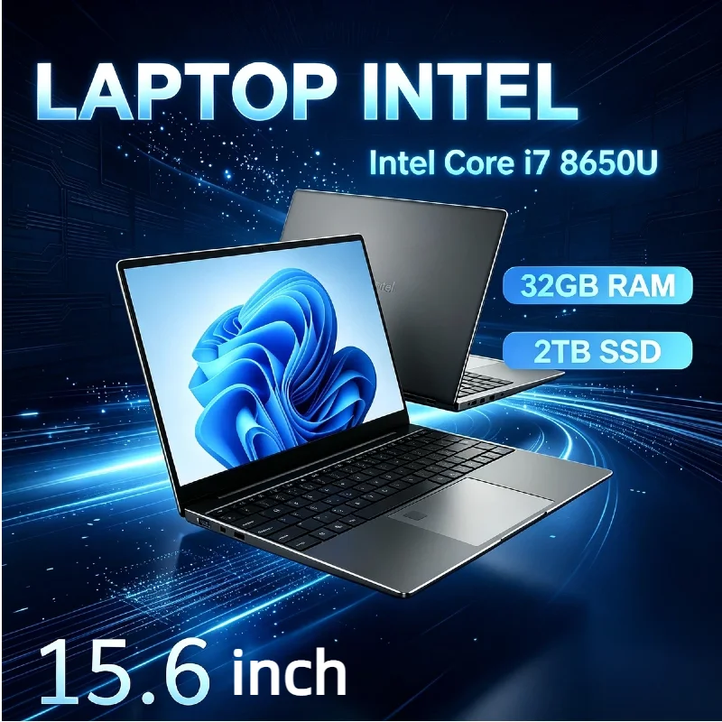 New 15.6 Inch Ultra Slim Gaming Office Notebook Intel Core i7-8650U 32GB RAM 2TB SSD 1920*1080 FHD Screen Laptop Computer