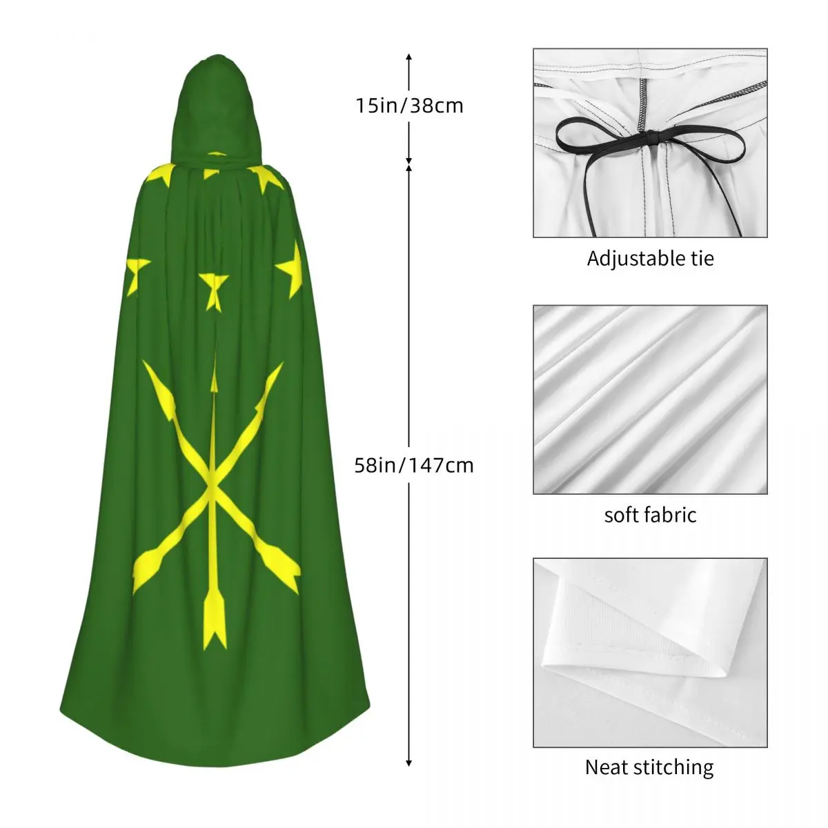 Adygea Bandeira Manto com Capuz, Traje Longo Bruxa para Adulto, Cosplay Unisex