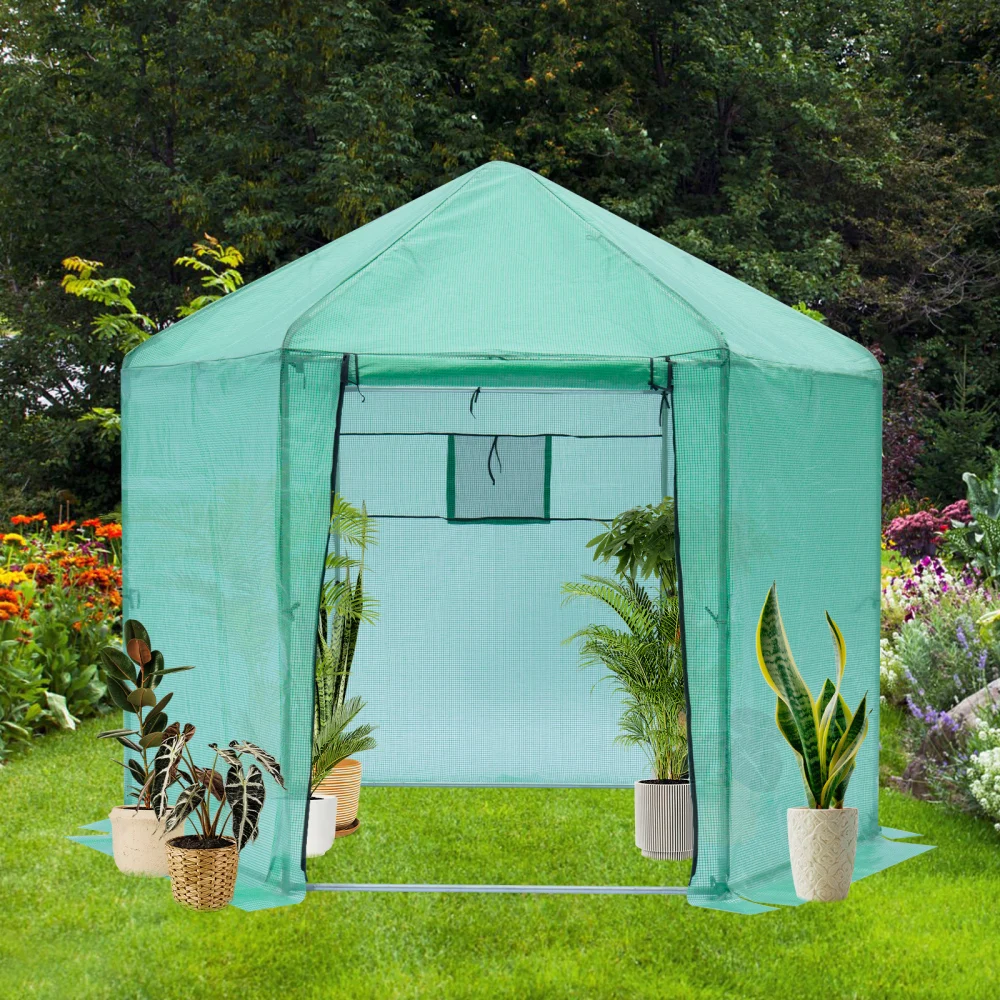 Walk-in Greenhouse Hexagonal Upgrade Reinforced Frame Heavy Duty Plastic Greenhouse Reinforced Thickened Waterproof Insulation