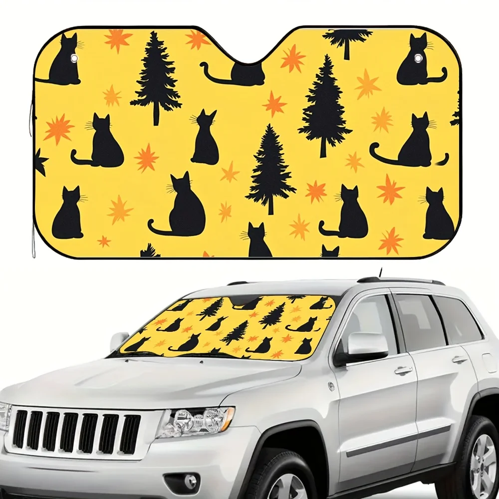 

1pc Halloween Cat Mosaic Car Sun Visor - Fit For All Vehicles, Reduces Sunburn & Maintains Interior Temperature, Playful Black C