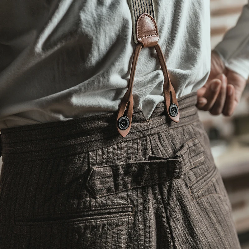 Rugged Bronson Vintage Striped Work Pants Men\'s Loose Casual Trousers High Waist No Stretch Youthful Energy All Seasons