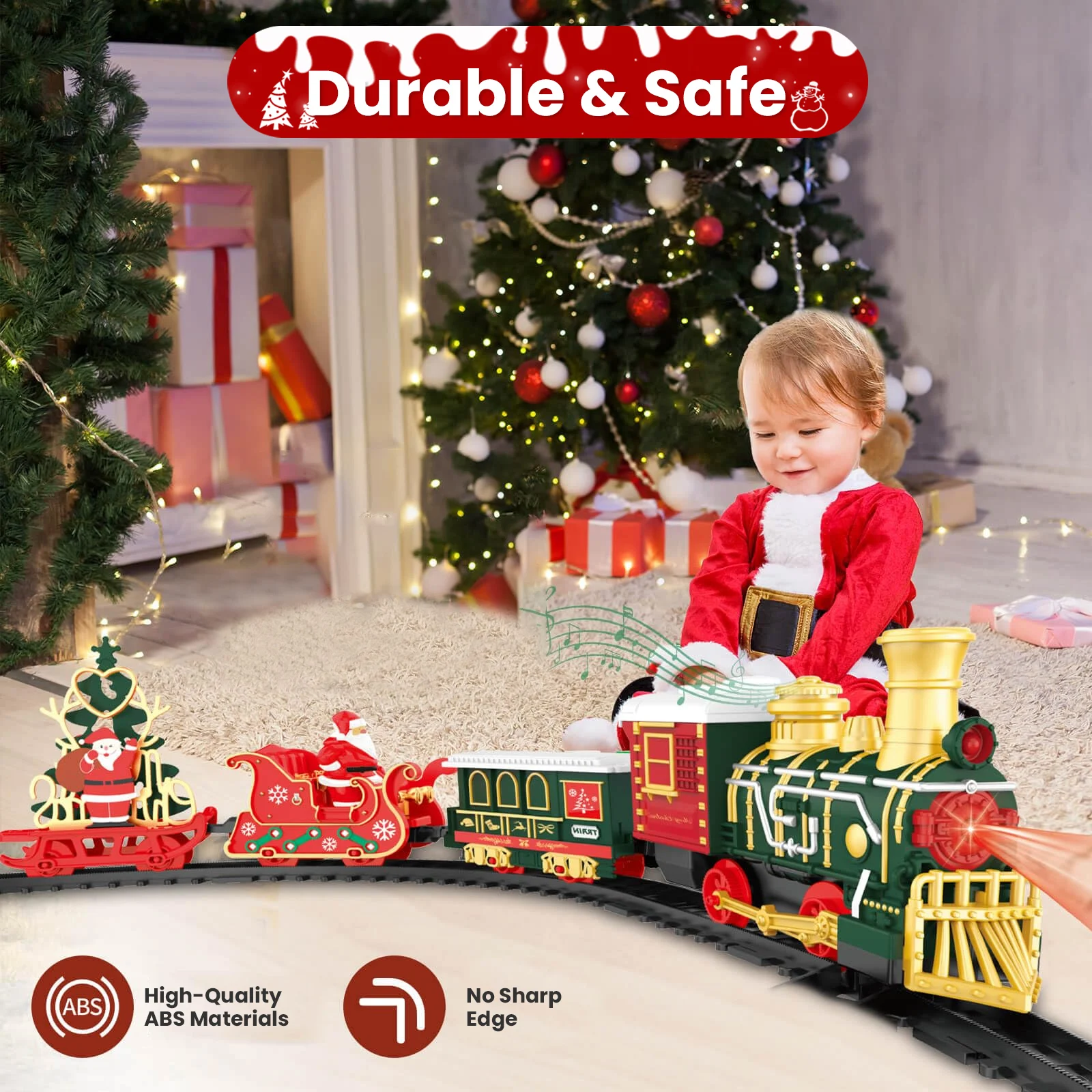

Christmas Electric Classical Little Train Track Toy with Lights and Music Simulated Train Railway Set Boys Girls Xmas Gift