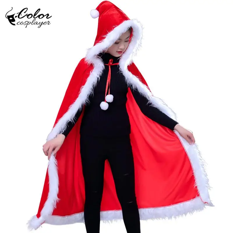 Cor cosplayer papai noel manto natal cosplay traje festa de natal capa com capuz adulto feminino menina roupa carnaval vestir-se