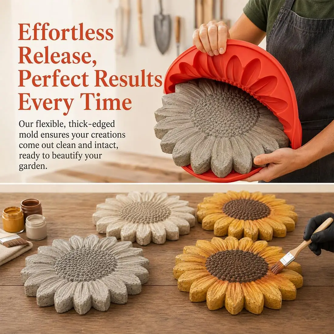 15.7 Inch Reusable Sunflower Concrete Stepping Stone Mold, DIY Walkway Paver Mold for Outdoor Patio Lawn Garden Decoration