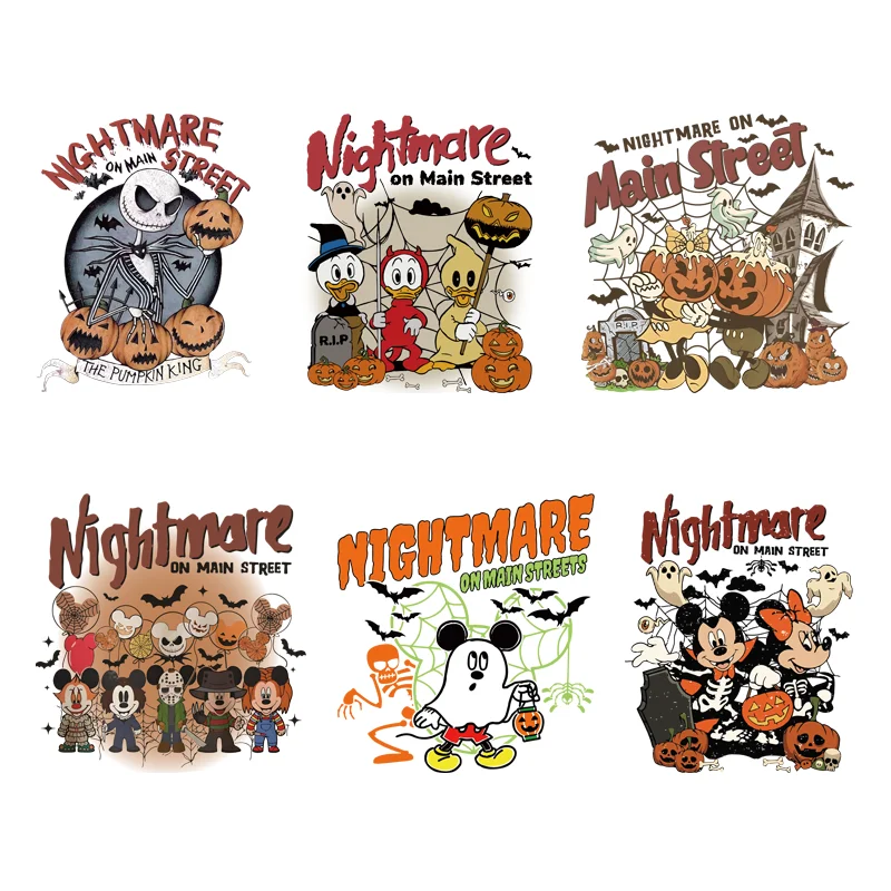 NIGHTMARE Halloween ميكي ماوس بقع الملابس القابلة للانصهار ملصقات الفينيل تي شيرت ملصق ديكور حديد على النقل