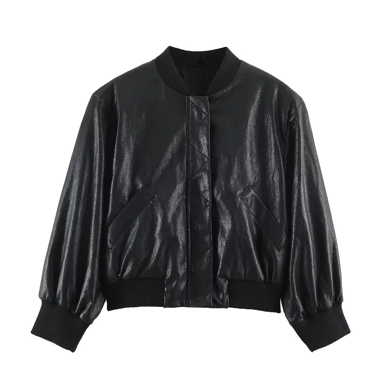 2026 Autumn Women Bomber Jacket Classic Commuter Style Ribbed Trim Collar Zip Up Long Sleeve Casual Streetwear