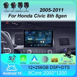 Android 16 Car stereo radio For Honda Civic 8th 8gen 2005 2006 2007 2008 2009 2010 2011 multimedia wireless carplay android auto