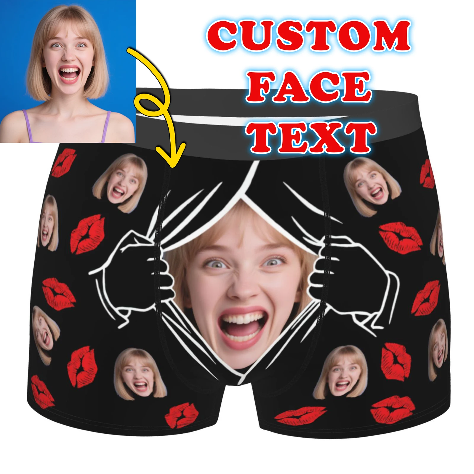 

Personalized Custom Underwear Photo Face Customized Boxer Briefs Shorts Panties Soft Underpants For Husband Valentine's Day Gift