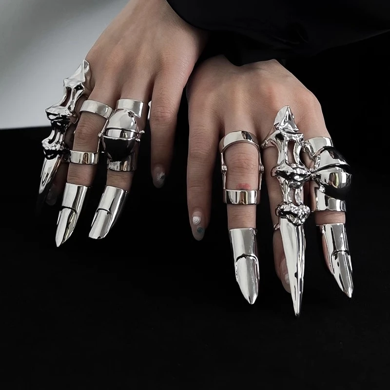 Punk Metal exoskeleton index finger joint Bone Ring Gothic Rock Machinery Fingertip Ring Long Finger Rings Cosplay Jewelry Gift