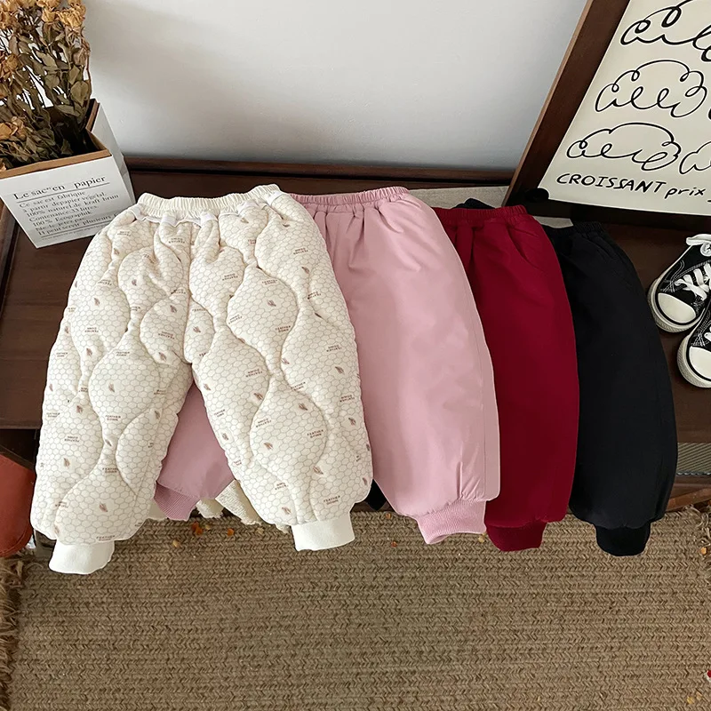 

Autumn Winter Children's Warm Pants New Loose Thickended Cotton Trousers Korean Girls Boys Solid Color Harun Pants 2-6 Yeas Old