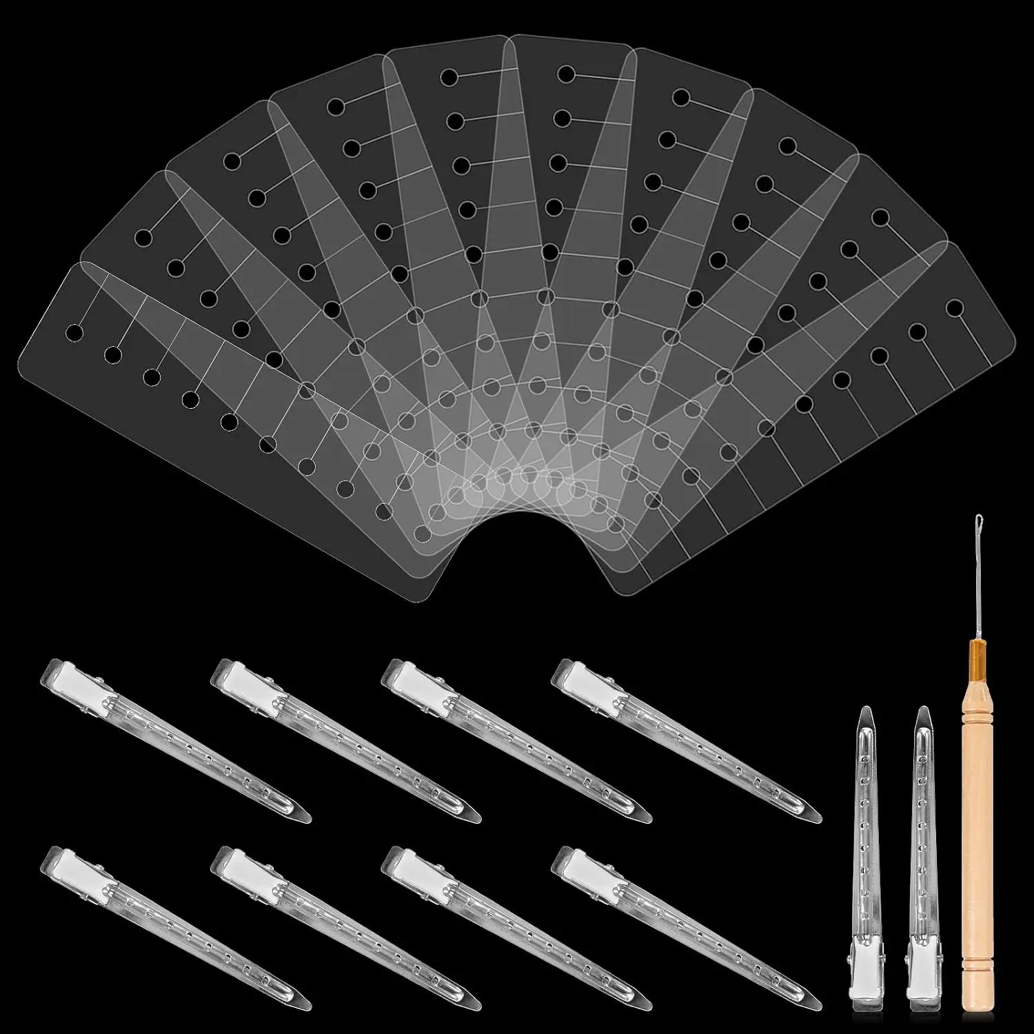 10/20/30 Pcs Shield Guards Multi‑Hole Hair Extension Spacers, Hair Extension Separator Holder with Hook Pulling Needle