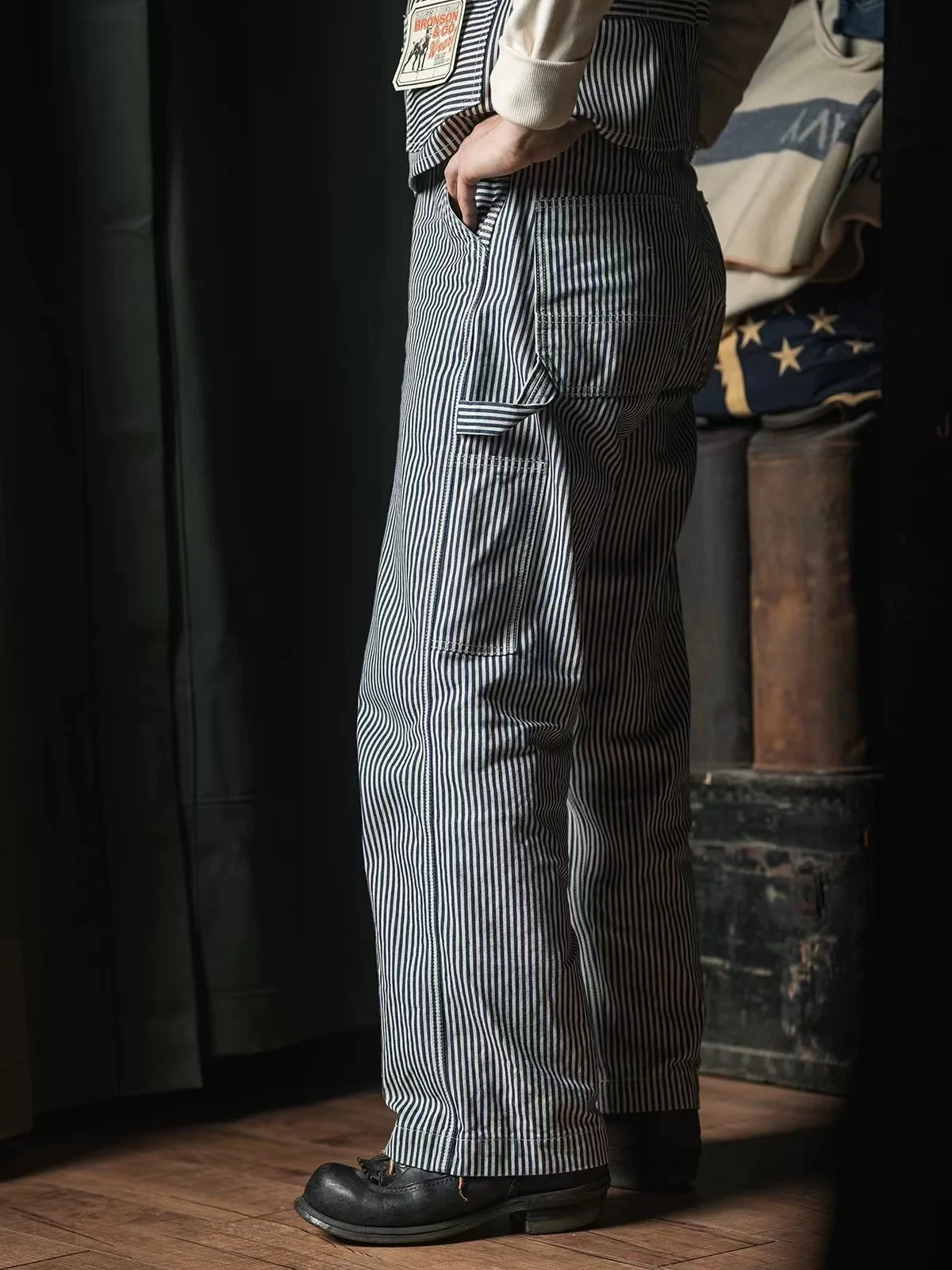 Rugged Bronson Hickory Stripe Railroad Pants Heritage Style Work Denim Trousers