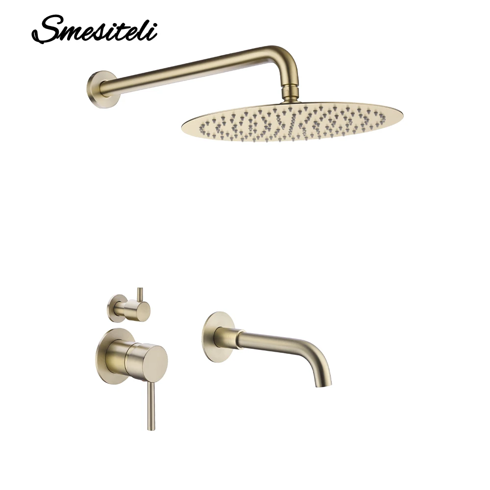 8-16 Inch Brushed Gold Shower Faucet  Shower System Set Hot And Cold Shower Mixer Head Shower 15-26CM Spout Bathroom Tap