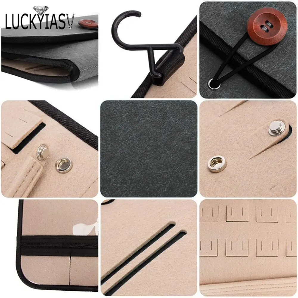 حقيبة مجوهرات من اللباد قابلة للطي للنساء ، منظم قلادات ، صندوق تخزين ، حقيبة مجوهرات ، سفر ، موضة