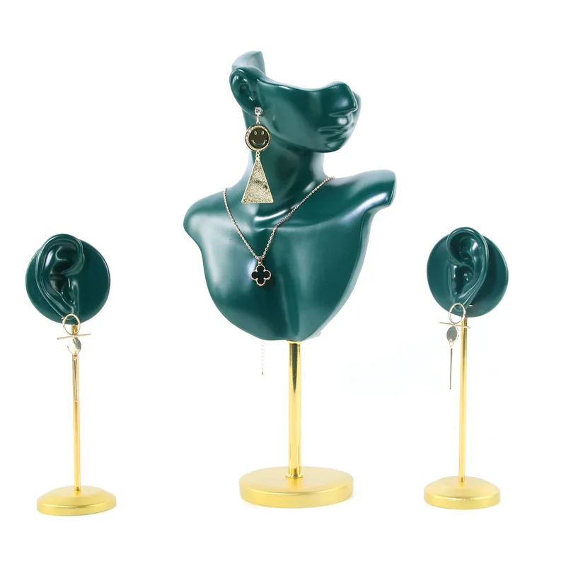 Green/White/Black Resin/Metal 3pcs/lot Earring Necklace Jewelry Display Mannequin 3 Colors Stand Holder Earrings Jewelry Storage