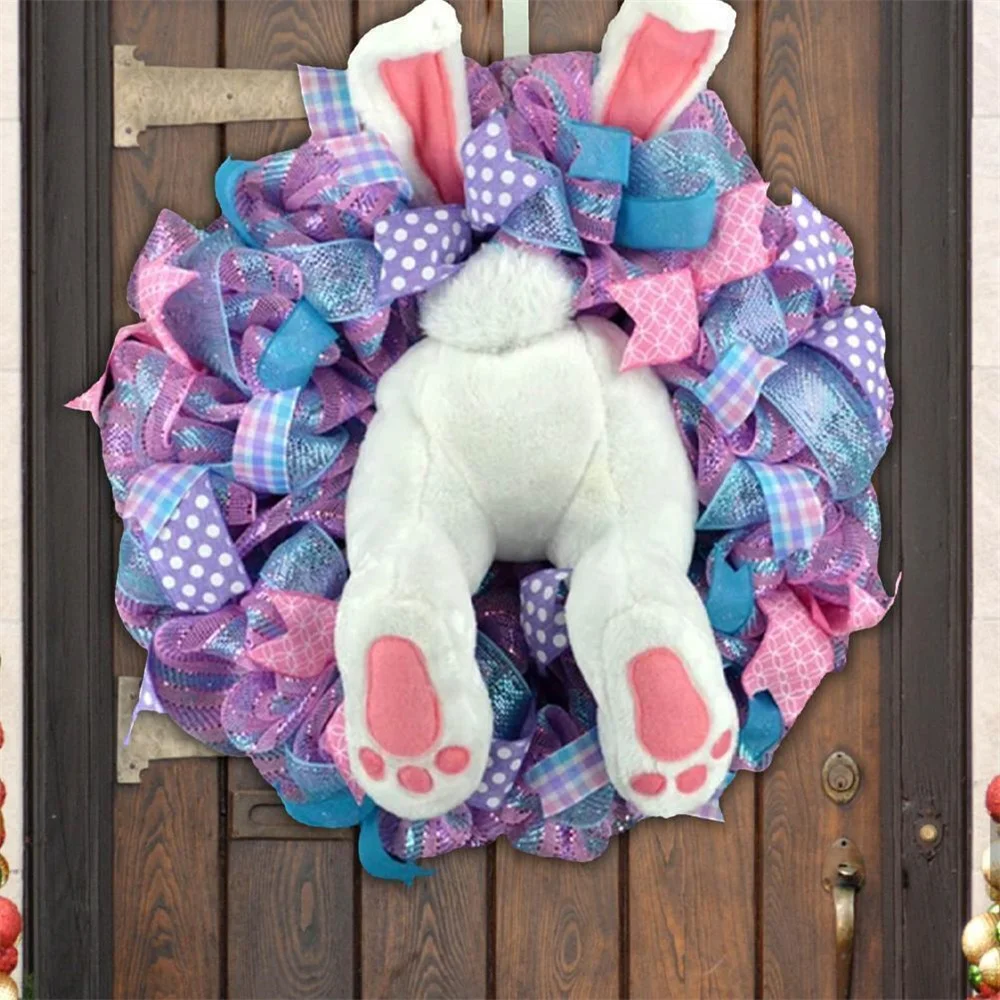 Easter Rabbit Butt Ear Shape Wreath Decor Bunny Garland Festival Door Wall Hanging Ornament For Easter Party Decoration