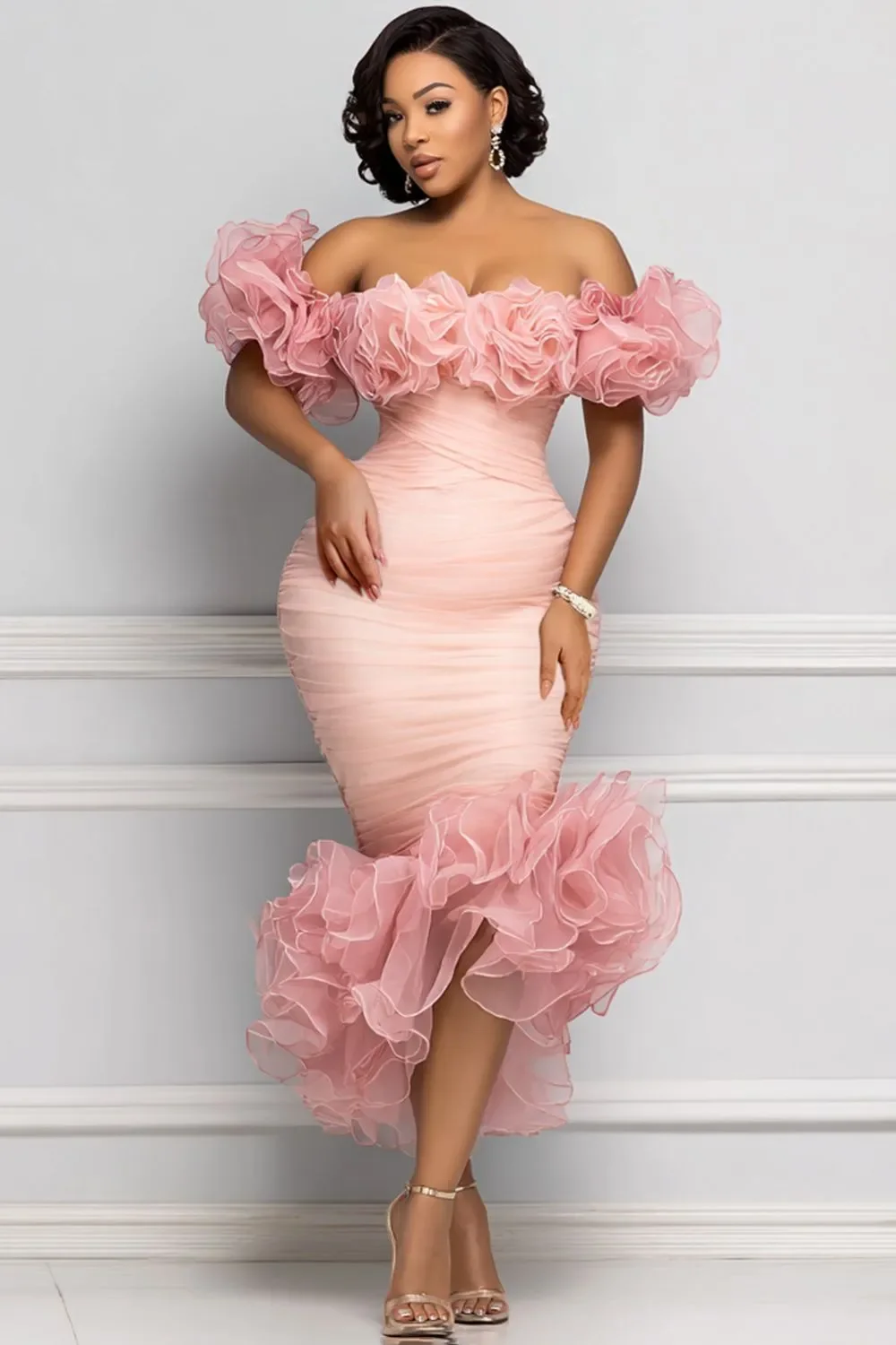 

Customized Mermaid Pink Formal Cocktail Party Dress 2026 Sexy Off Shoulder Strapless Folded Short Ball Party Homecoming Dress