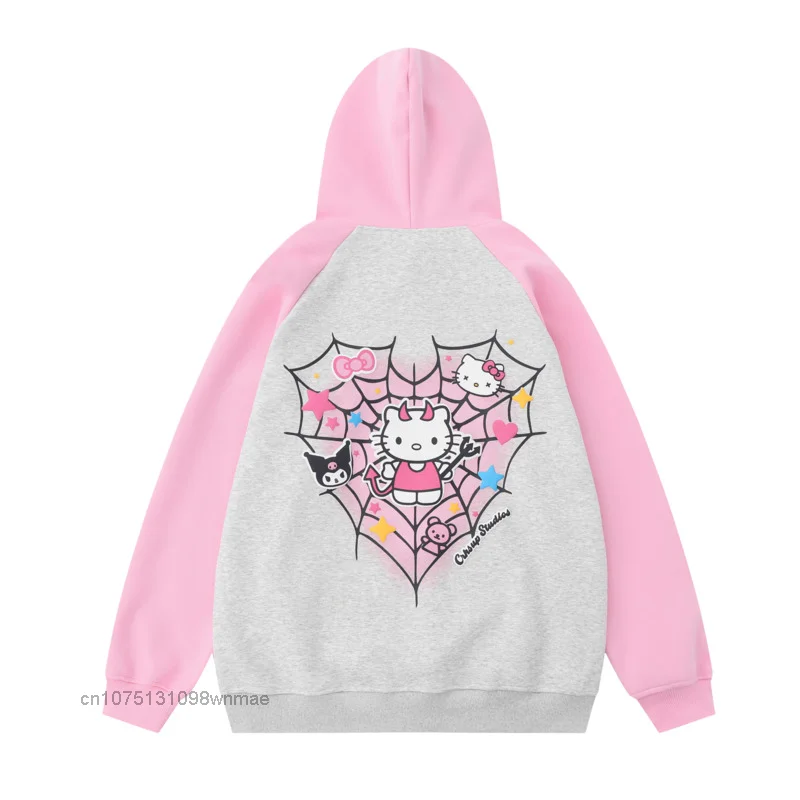 Women\'s Cute Spider Web Printed Hooded Sweater, Women Fashion, Winter Loose Oversize Hoodie, Sweet Pullovers, Sanrio Demon, Hell