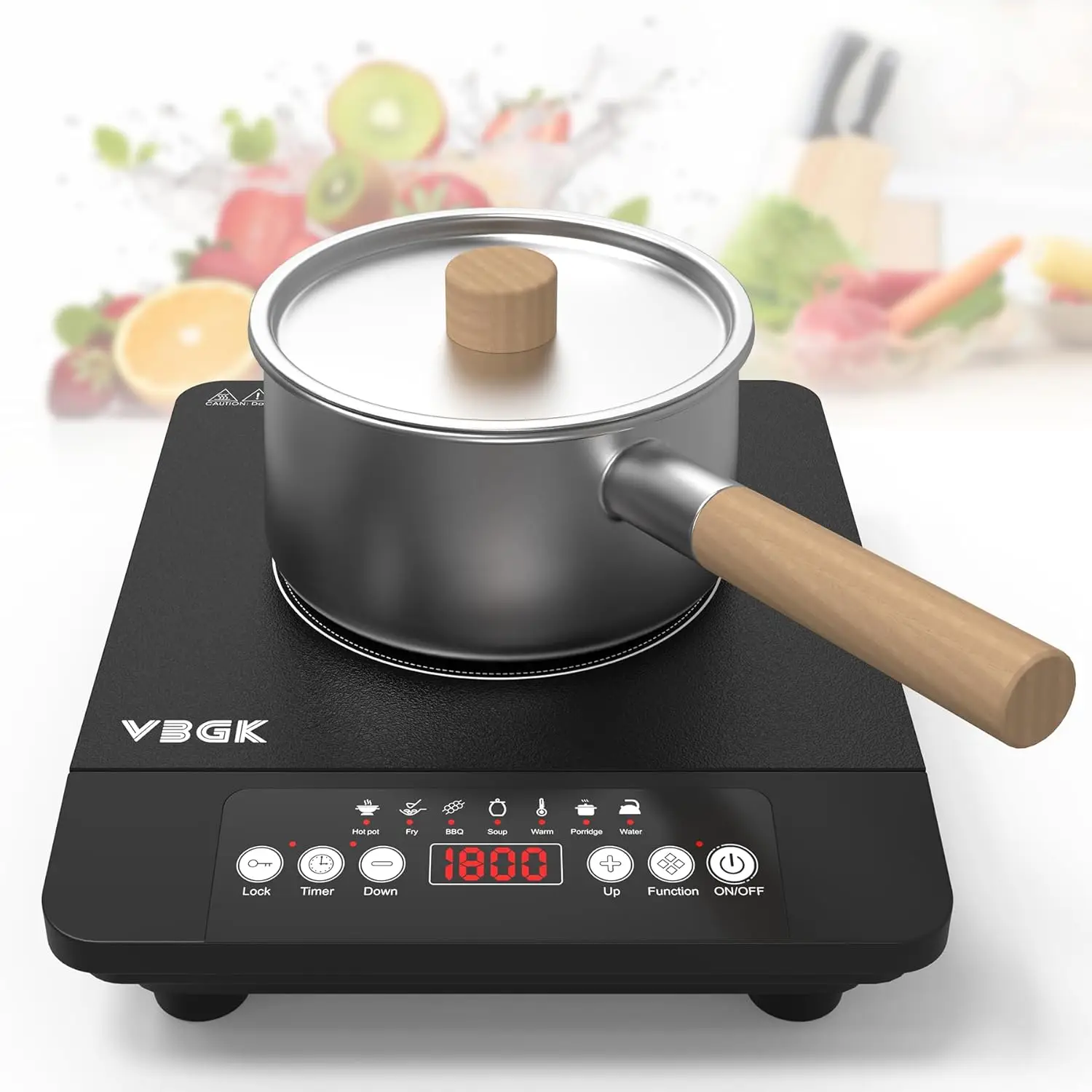 Portable Induction Cooktop, 110V Single Burner 1800W Hot Plate, 7 Power Levels & Timer, Kids Lock, Overheat Protection
