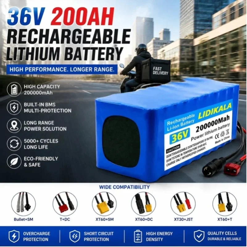 Wiederaufladbarer 18650 Lithium-Ionen-Akku-Pack 10S4P 36V 200Ah mit integriertem BMS-Schutz, Ersatz-Akku für 500W-Motor, Elektroroller, E-Bike, Elektrofahrzeuge
