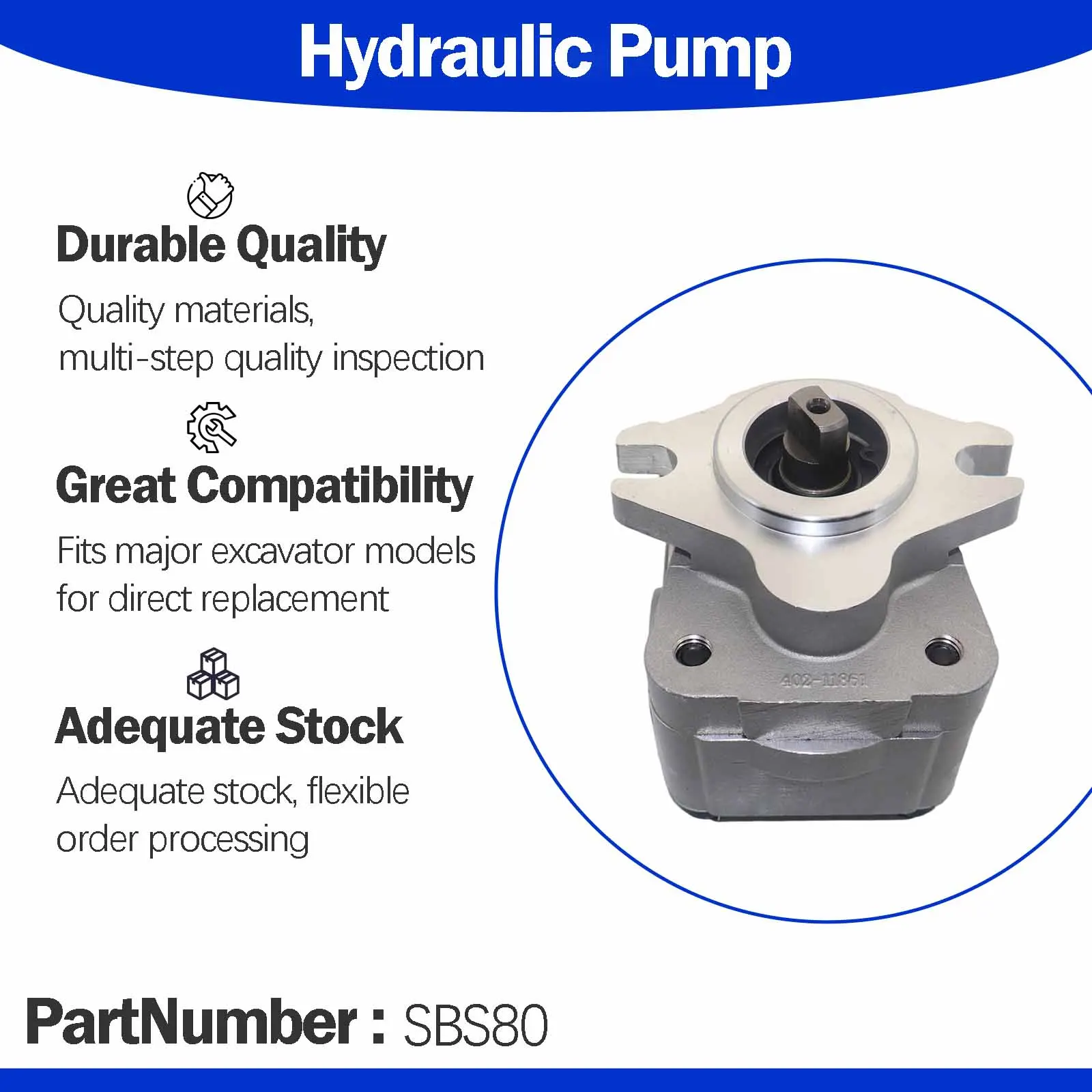 Hydraulic Pilot Gear Pump SBS80 For Caterpillar CAT E312C E312D Excavator