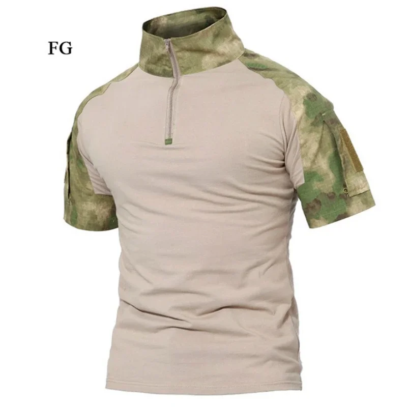 Camiseta tática de manga curta masculina, camiseta respirável, secagem rápida, esporte ao ar livre, caminhadas, caça, roupa de combate