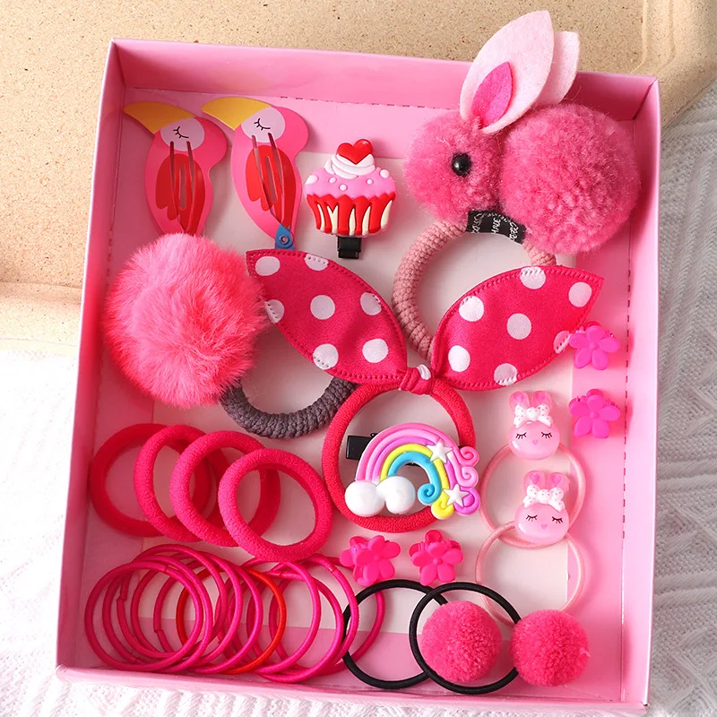 30Pcs Children Hair Clip Hair Bands Set Girls Rabbit Headwear Rubber Band Elastic Hair Accessories Hair Band Hairpin Headdress