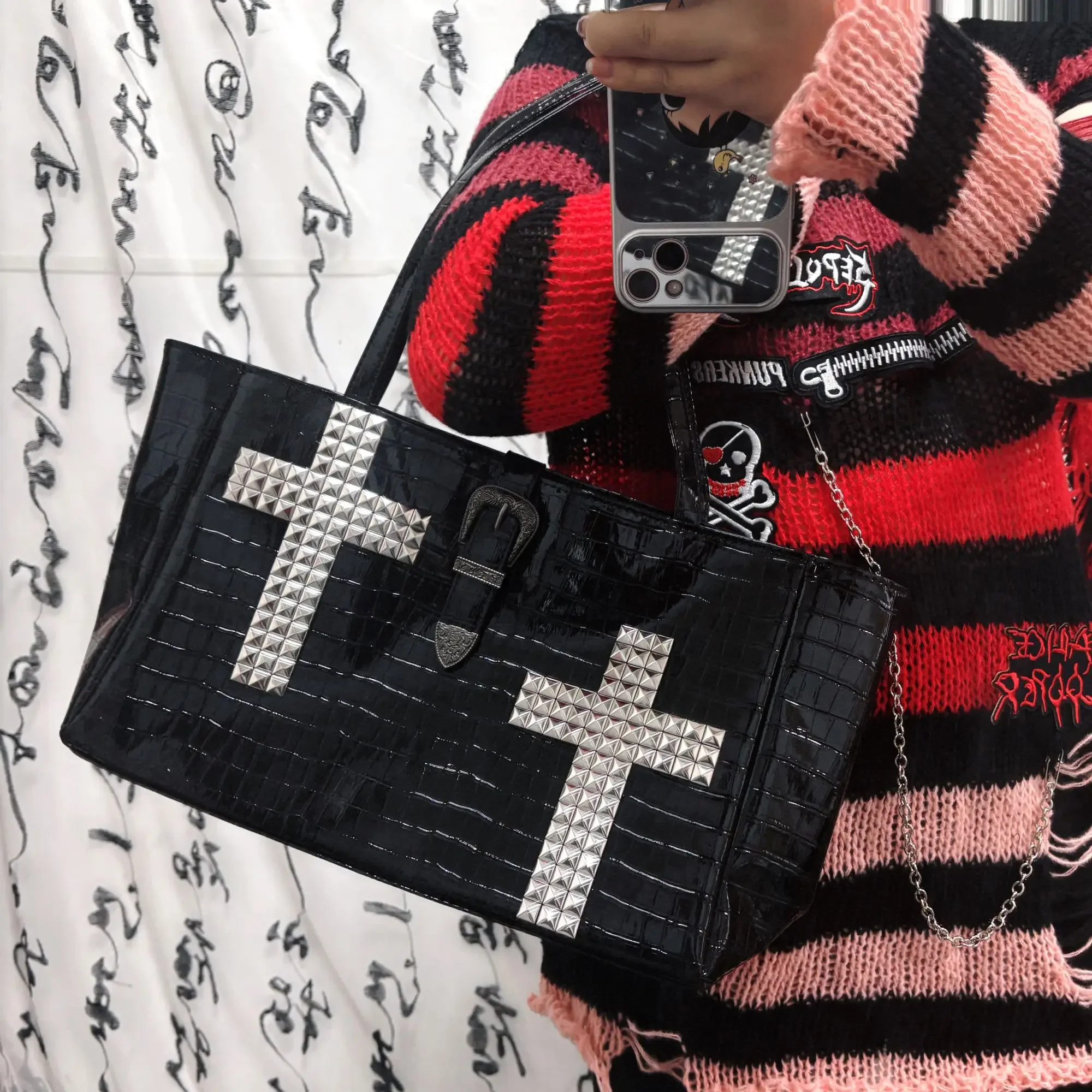 Subculture Shoulder Bag for Women's Bag Original Locomotive Rivet Punk Cross Underarm Bag