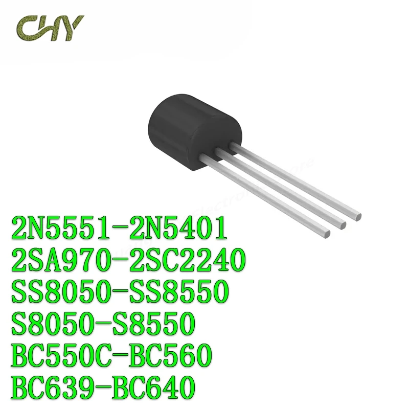 100PCS 50 pairs TO-92 50PCS* 2N5401+50PCS* 2N5551 2SA970 2SC2240 SS8050 SS8550 S8050 S8550 BC550C BC560C BC639 BC640 A970 C2240