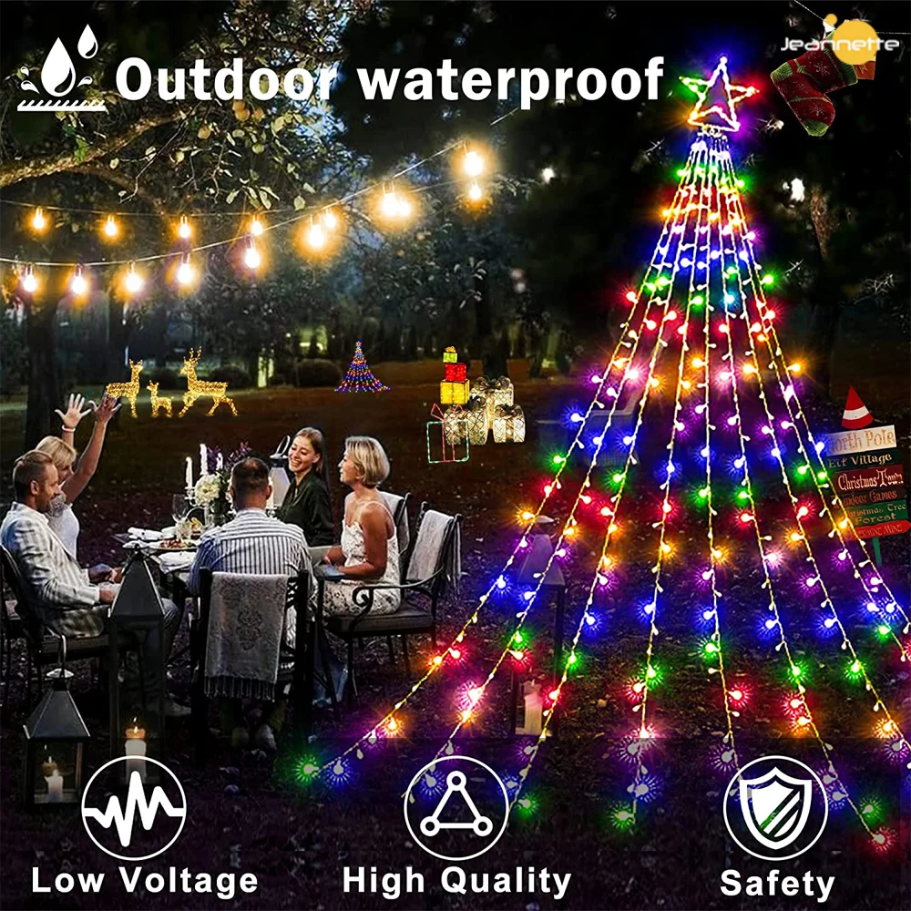 Outdoor Christmas Decorations Solar Star Light String 350 LED Tree Lights for Indoor Yard Festival Valentine Party Wedding Decor