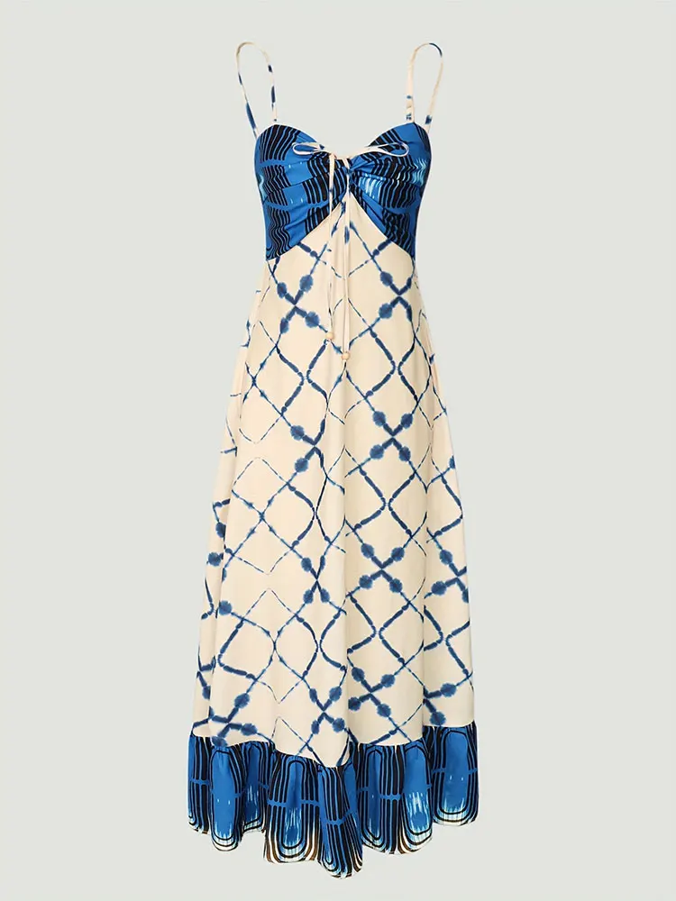 NewPrinted Casual Lacing Pleat Strapless Dress Boho Party Beach Dresses Summer Fashion Items Elegant Long Dress Feminine clothes