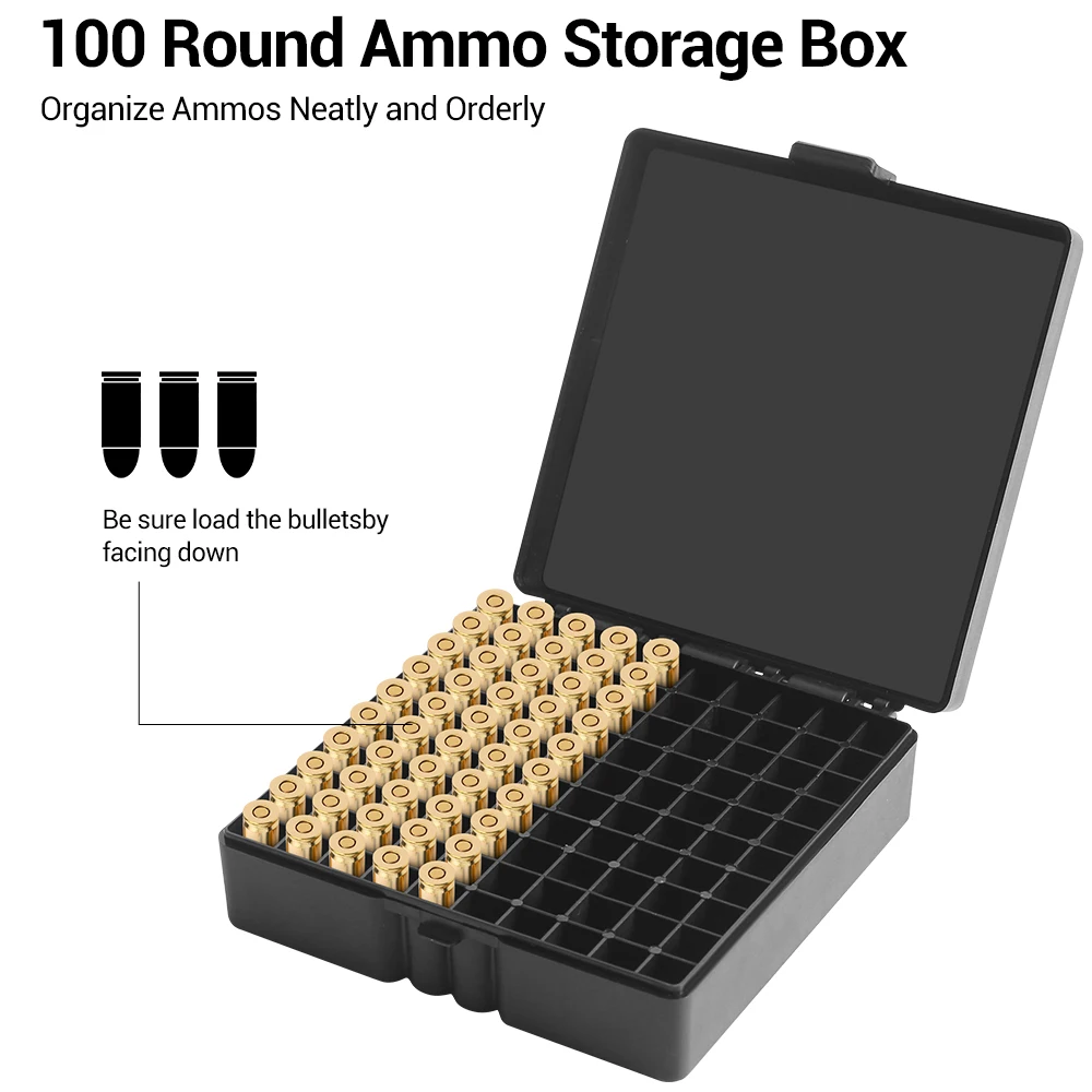 9mm/.223/.38Super Ammo Box 50/100 Rounds Tactical Pistol Rifle Cartridge Storage Box Airsoft Shotgun Bullet Shell Holder Case