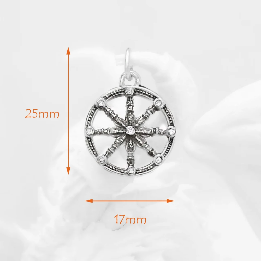 Anhänger, kleines Karma-Rad, brandneues edles Schmuckzubehör, 925er Sterlingsilber, Vintage-Glücksgeschenk für Damen und Herren – Detail 2