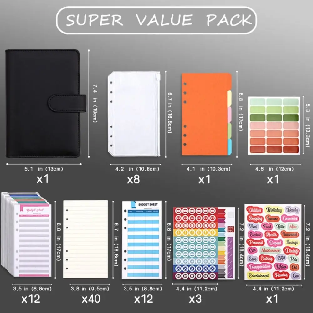 A6 Binder Ledger Macaron Colorful PVC Budget Binder Notebook Stickers with Zipper Envelopes Money Binder Organizer Budgeting