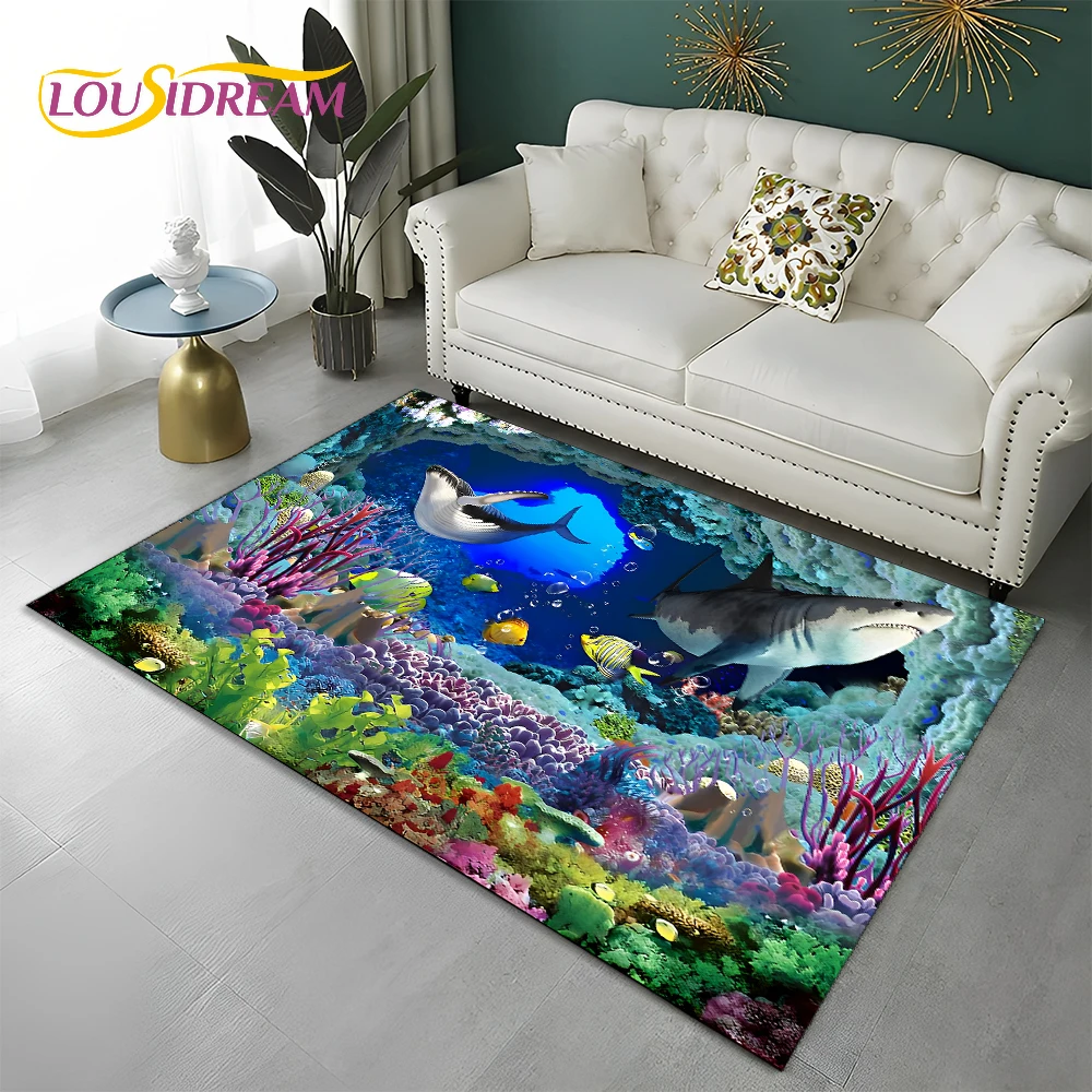 

3D Illusion Dream Underwater World Seabed Carpet Rug for Home Living Room Bedroom Sofa Doormat Decor,Area Rug Non-slip Floor Mat