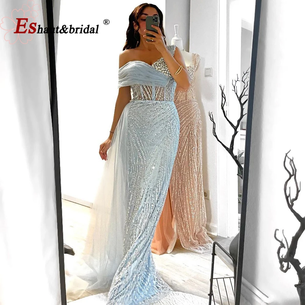 Elegant Dubai Mermaid Evening Dress for Women 2024 Luxury One-Shoulder Formal Prom Wedding Party Gown with Overskirt Customized