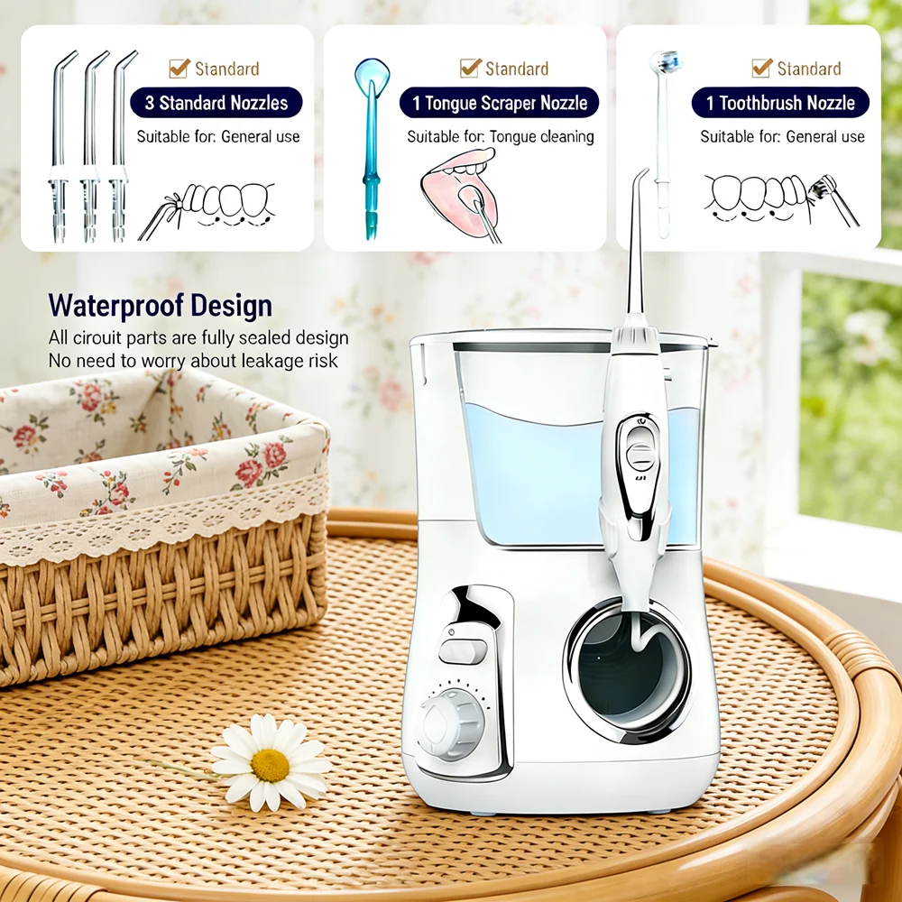 

10 Modes Home Electric Water Flosser 800ML Desktop Oral Irrigator Dental Care Device with 5 Replacement Jet Tips