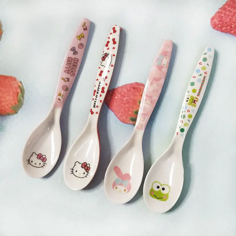 Kawaii Sanrio Hellokitty My Melody Environmentally Friendly Spoon Anti Drop Spoon Creative Soup Spoon Tableware Cute Girls Gift