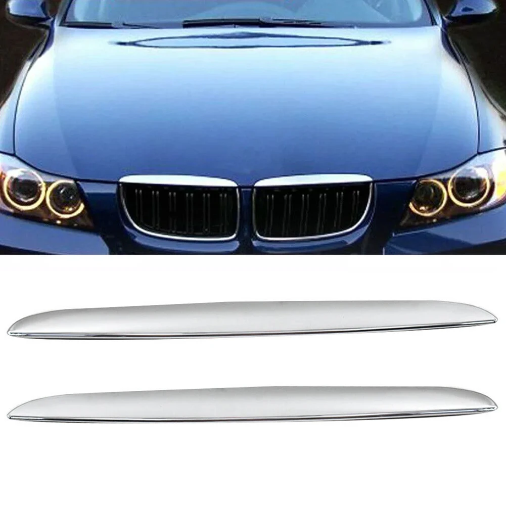 2pcs Car Front Hood Molding Painted Chrome Trim 51137117241 51137117242 For BMW 3-Series E90 E91 325i 330i 328i