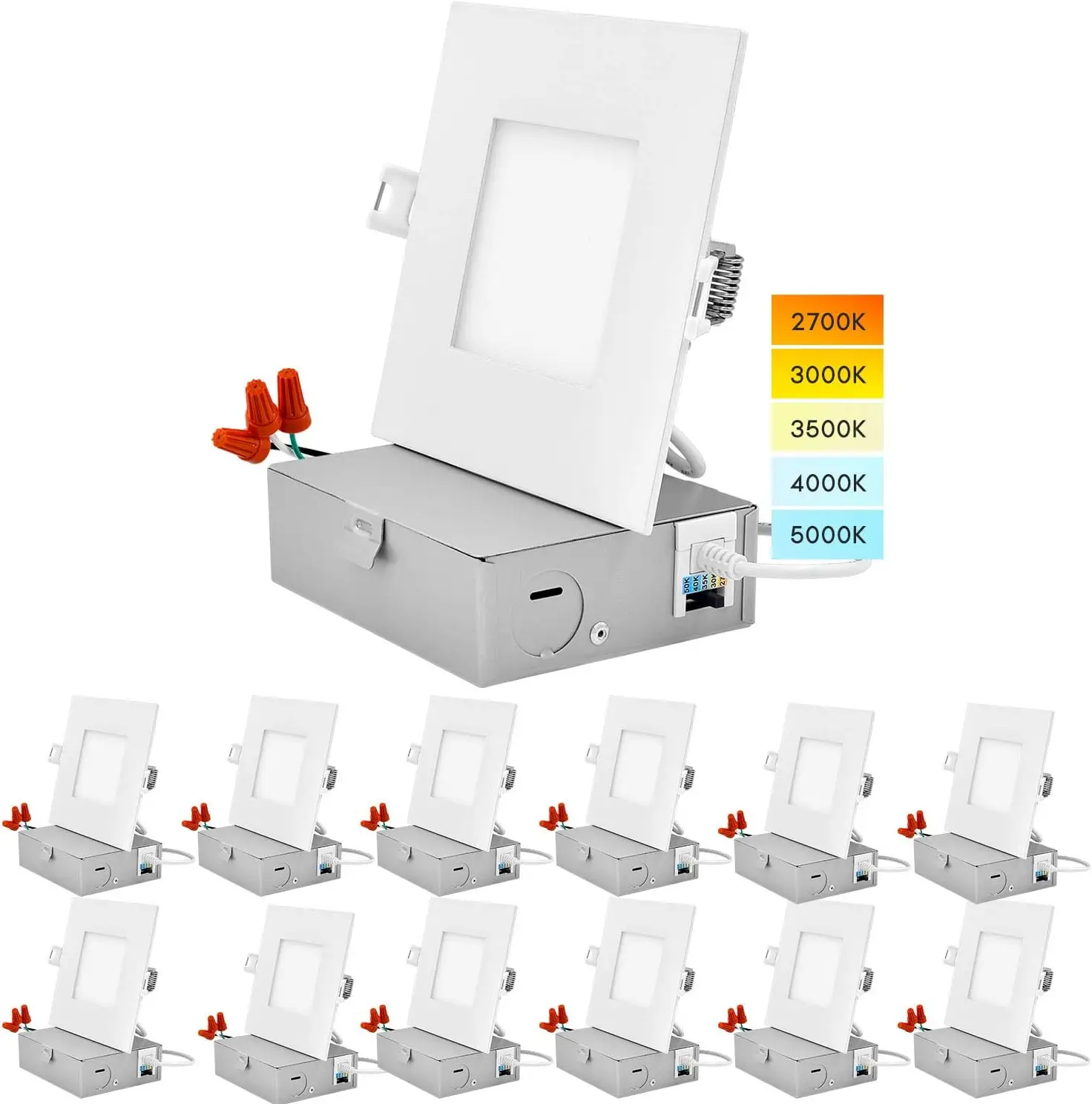 4 Inch Ultra Thin Square LED Recessed Lighting, 5 Color Temperature Options 2700K - 5000K