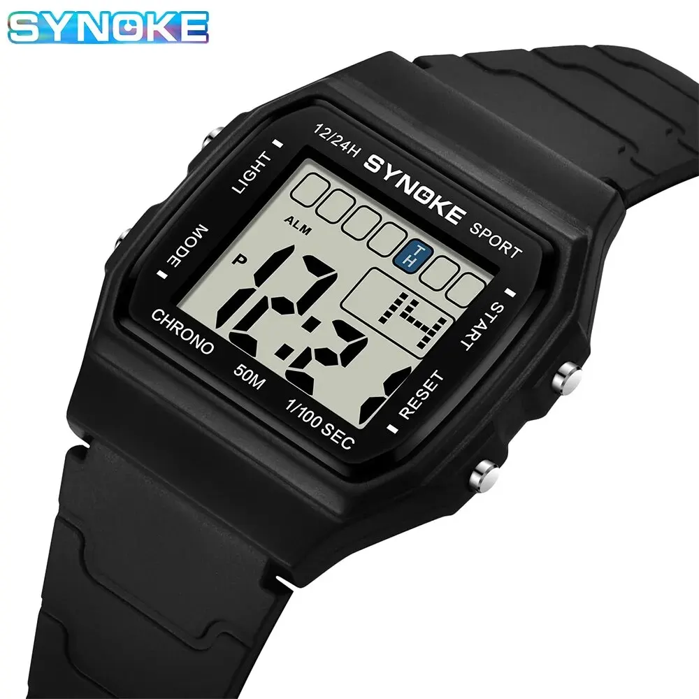 SYNOKE Studencki zegarek sportowy unisex dla kobiet Wodoodporny świecący LED cyfrowy damski zegarek na rękę w stylu retro