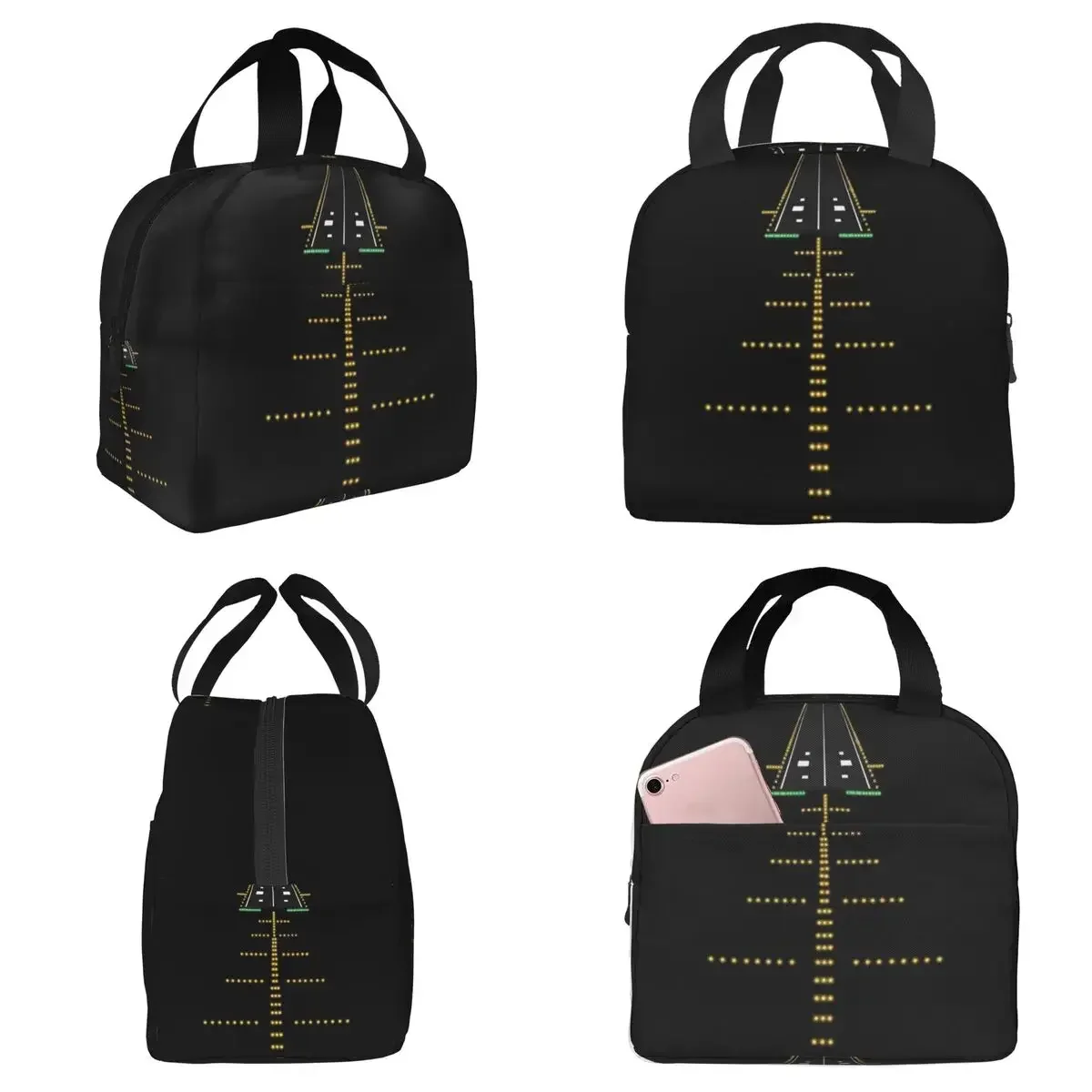 Runway Night View Aviation Airport Lights Insulated Lunch Bag for Kids School Cooler Thermal Food Box Tote Lunch Boxes Container