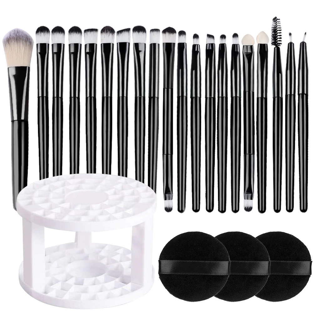 Conjunto de pincéis de maquiagem 20 pçs macio macio sombra pincéis de maquiagem fundação sombra corretivo escova feminino rosto base ferramenta 3pc puff, rack
