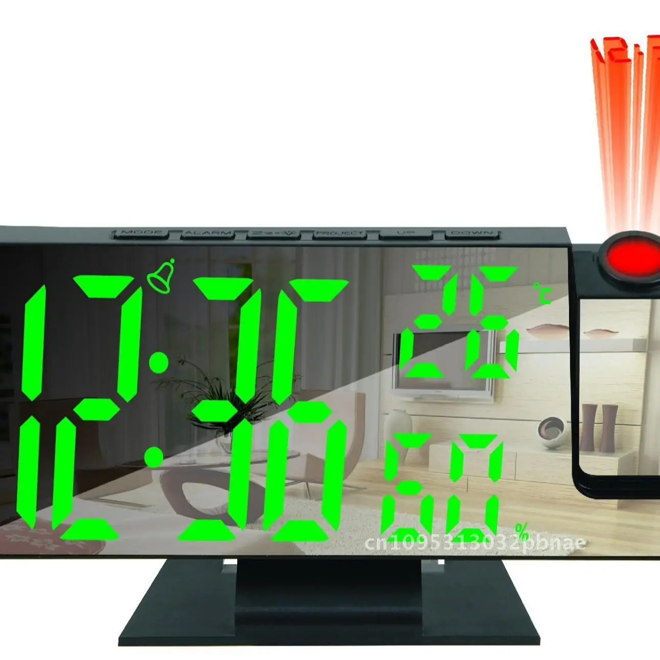 LED Digital Screen Alarm Clock with Snooze Brightness Adjustment Mirror Mute Red Line Projection Modern Minimalist Design