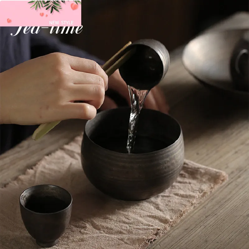 

Тонкая шина ручной работы для мытья чая в японском стиле, железная глазурь, чайная чашка, контейнер для мытья чая, бочка для остатков чая в стиле дзен, чайная церемония матча