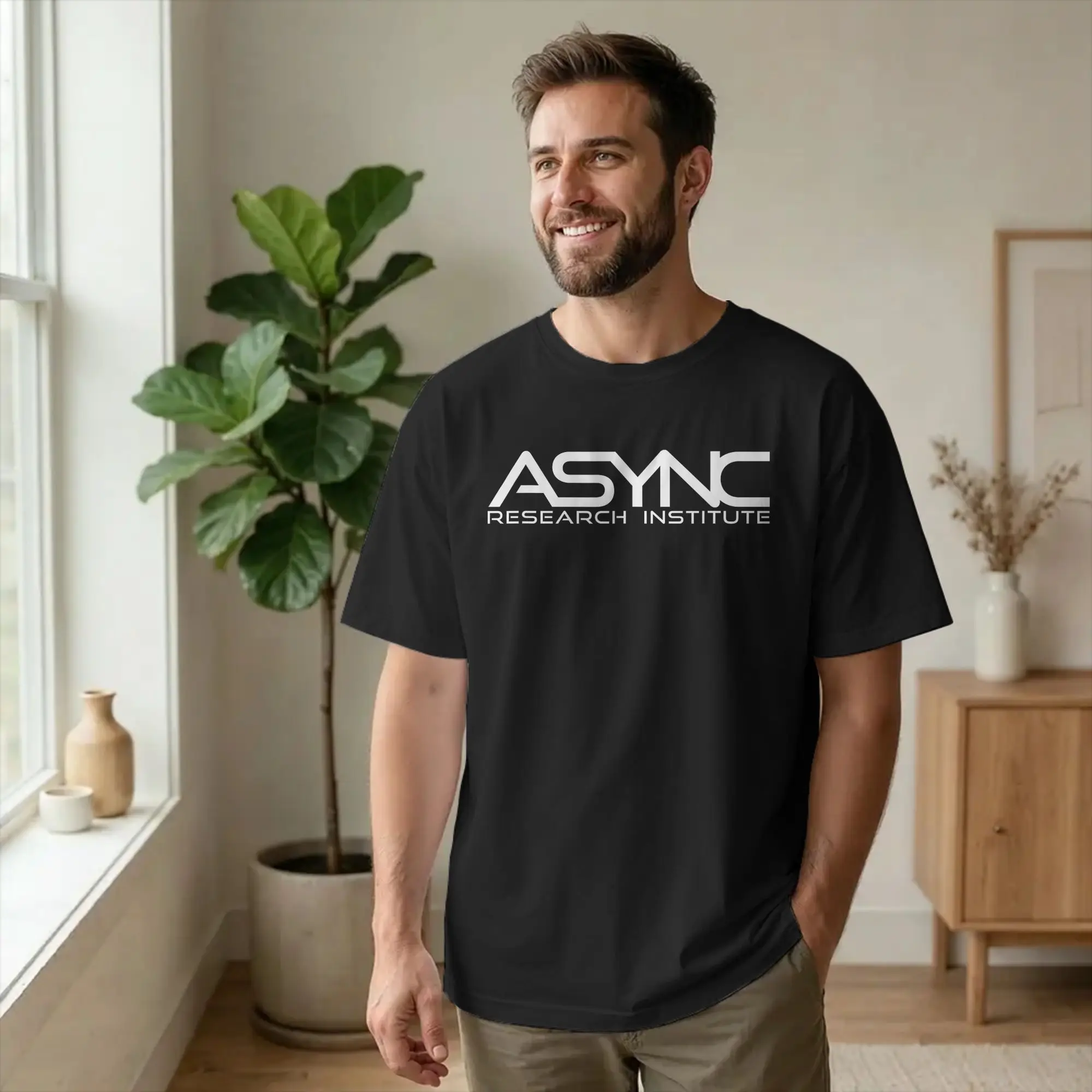 ASYNC Back-Rooms ASYNC Institute Men T Shirt Pixels Research Novelty Tee Shirt Short Sleeve Crew Neck T-Shirt Cotton Gift Tops