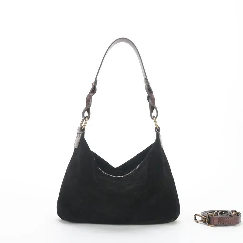 Imagem -03 - Nubuck Villus-bolsa de Axilas de Couro Genuíno para Mulheres Design de Luxo Couro Crossbody Hobo Bolsa Bolsa Feminina